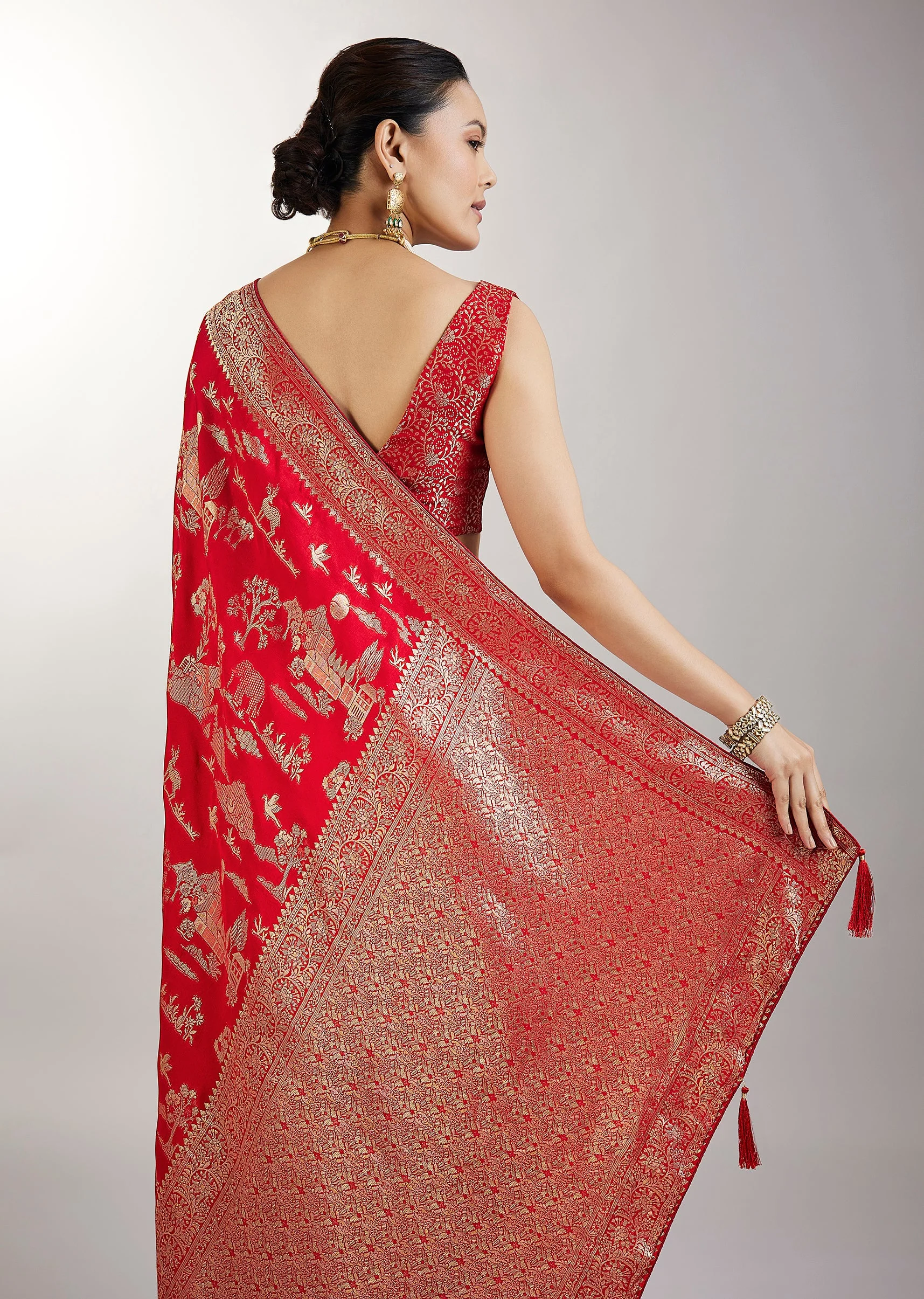 Red Dola Silk Jungla Weave Saree