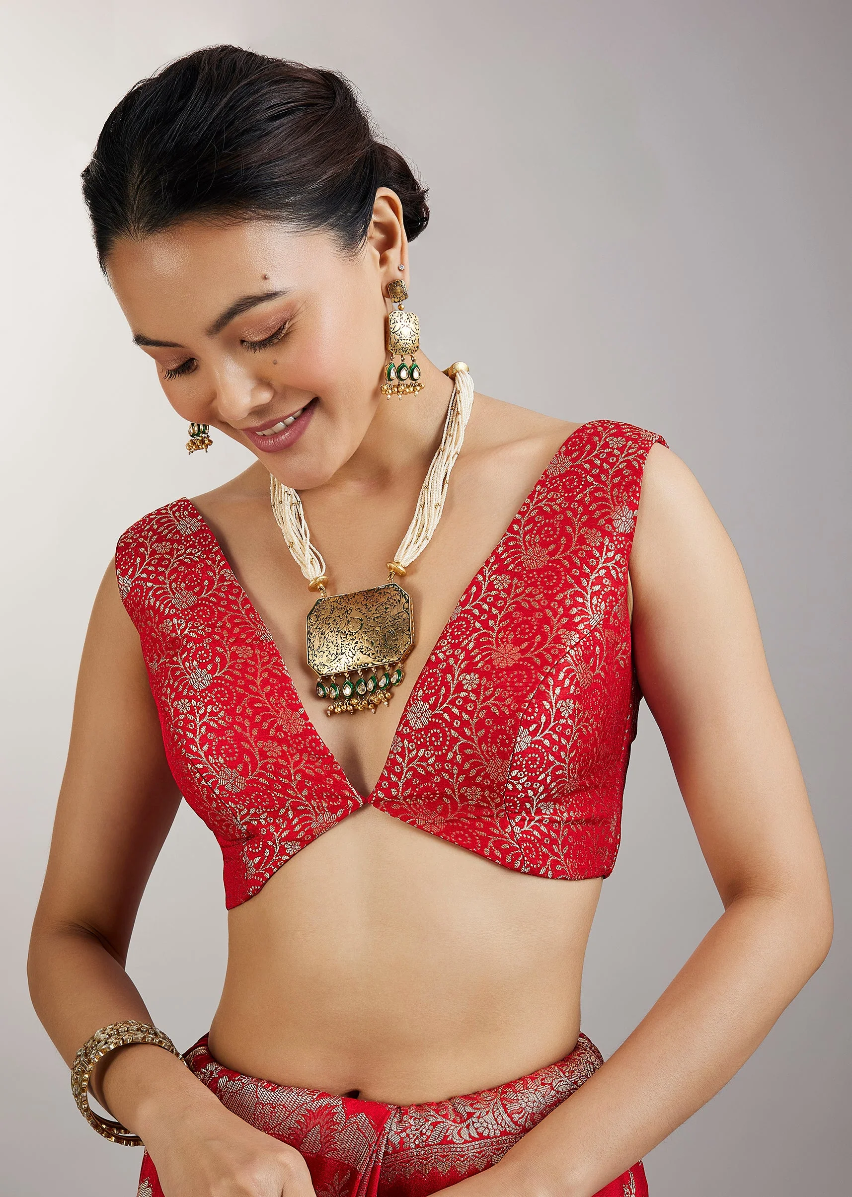 Red Dola Silk Jungla Weave Saree
