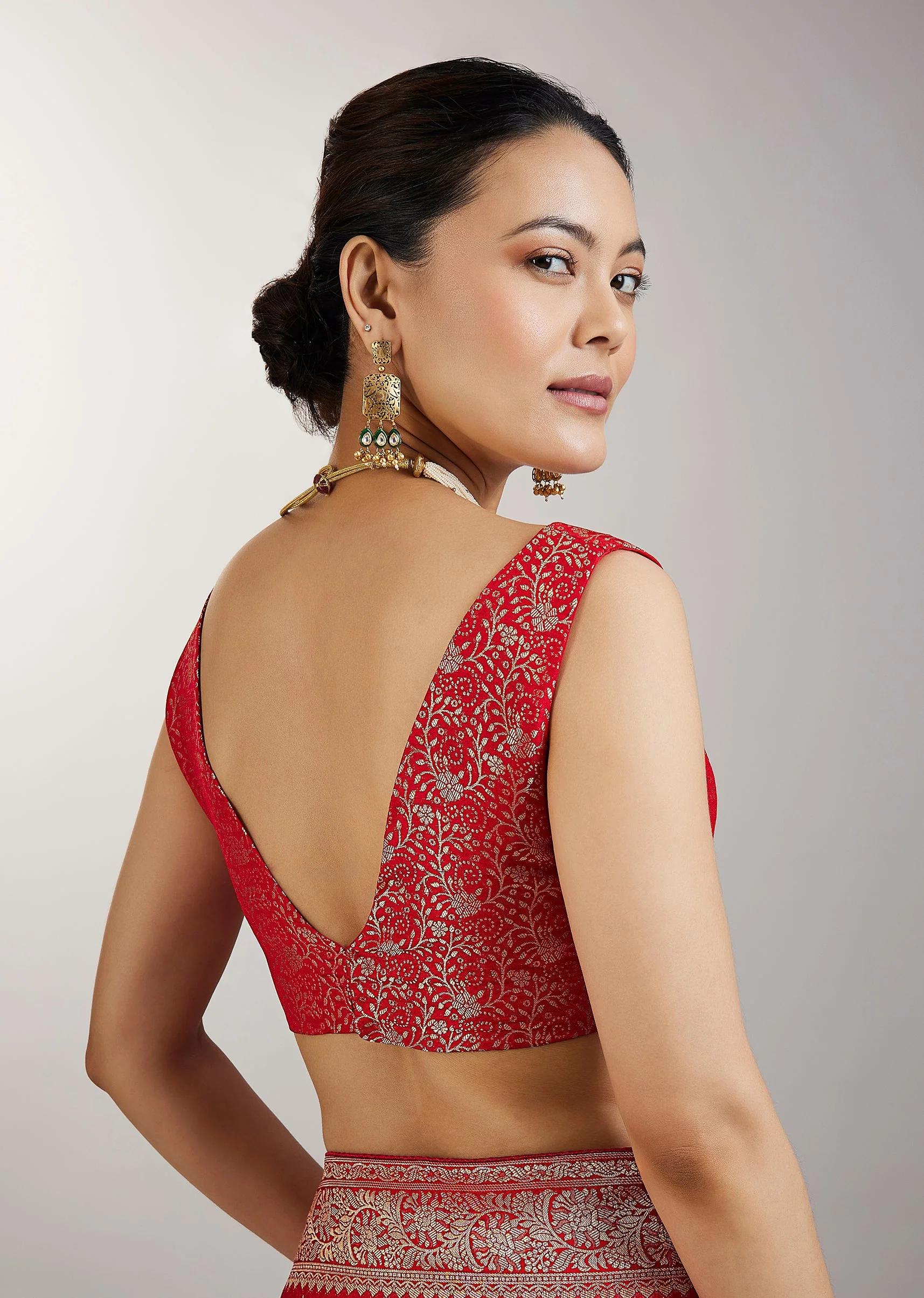 Red Dola Silk Jungla Weave Saree