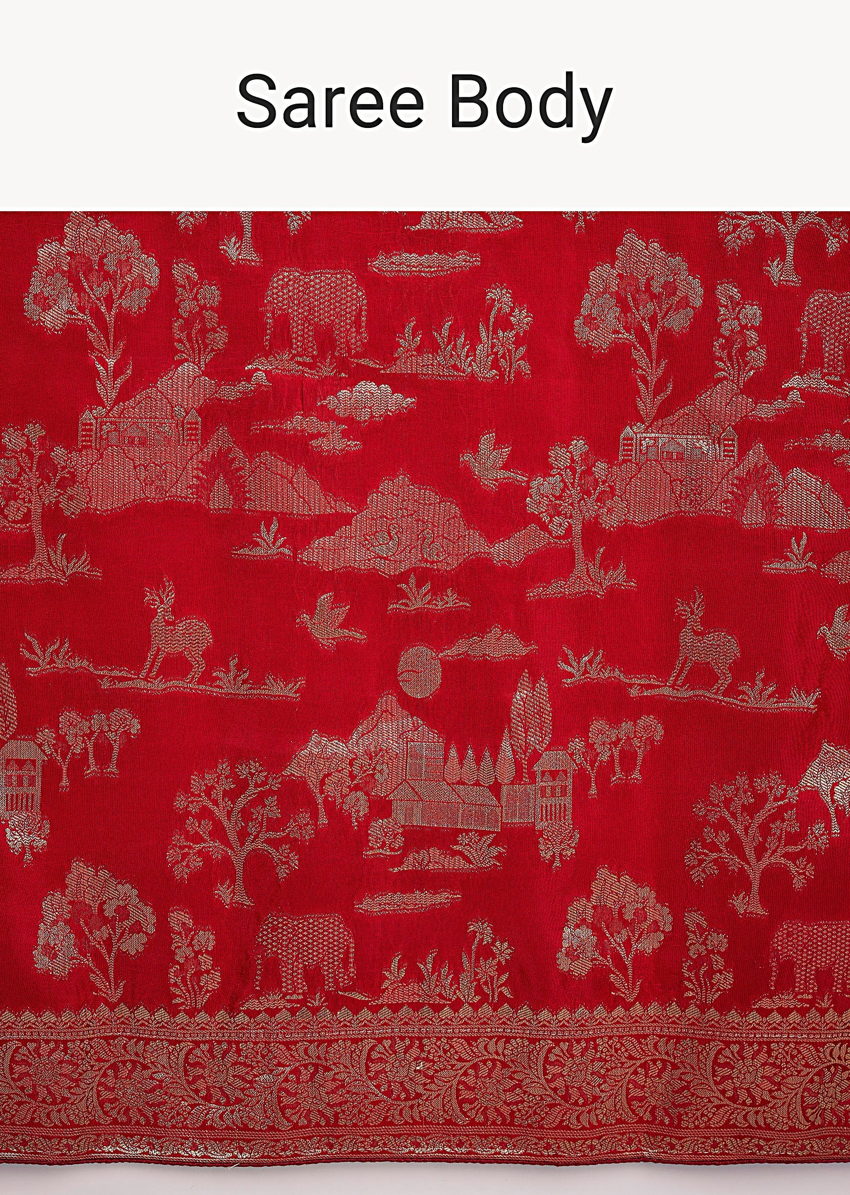 Red Dola Silk Jungla Weave Saree