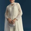 White Chinon Anarkali Suit With Sequins Work