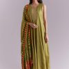 Green Muslin Anarkali Suit With Patola Style Print
