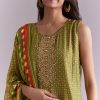 Green Muslin Anarkali Suit With Patola Style Print