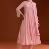 Light Pink Chinon Anarkali Suit With Cut Dana And Beads Work