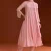 Light Pink Chinon Anarkali Suit With Cut Dana And Beads Work