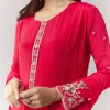 Pink Resham Cut Dana Sleeve Anarkali Pant Set With Dupatta