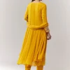 Yellow Resham Cut Dana Sleeve Anarkali Pant Set With Dupatta