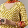 Yellow Anarkali Suit In Chevron Print With Mirror Moti And Stone Work And Dupatta
