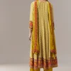 Yellow Anarkali Suit In Chevron Print With Mirror Moti And Stone Work And Dupatta
