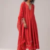 Rust Chinon Zardozi Work Anarkali Set