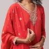 Rust Chinon Zardozi Work Anarkali Set