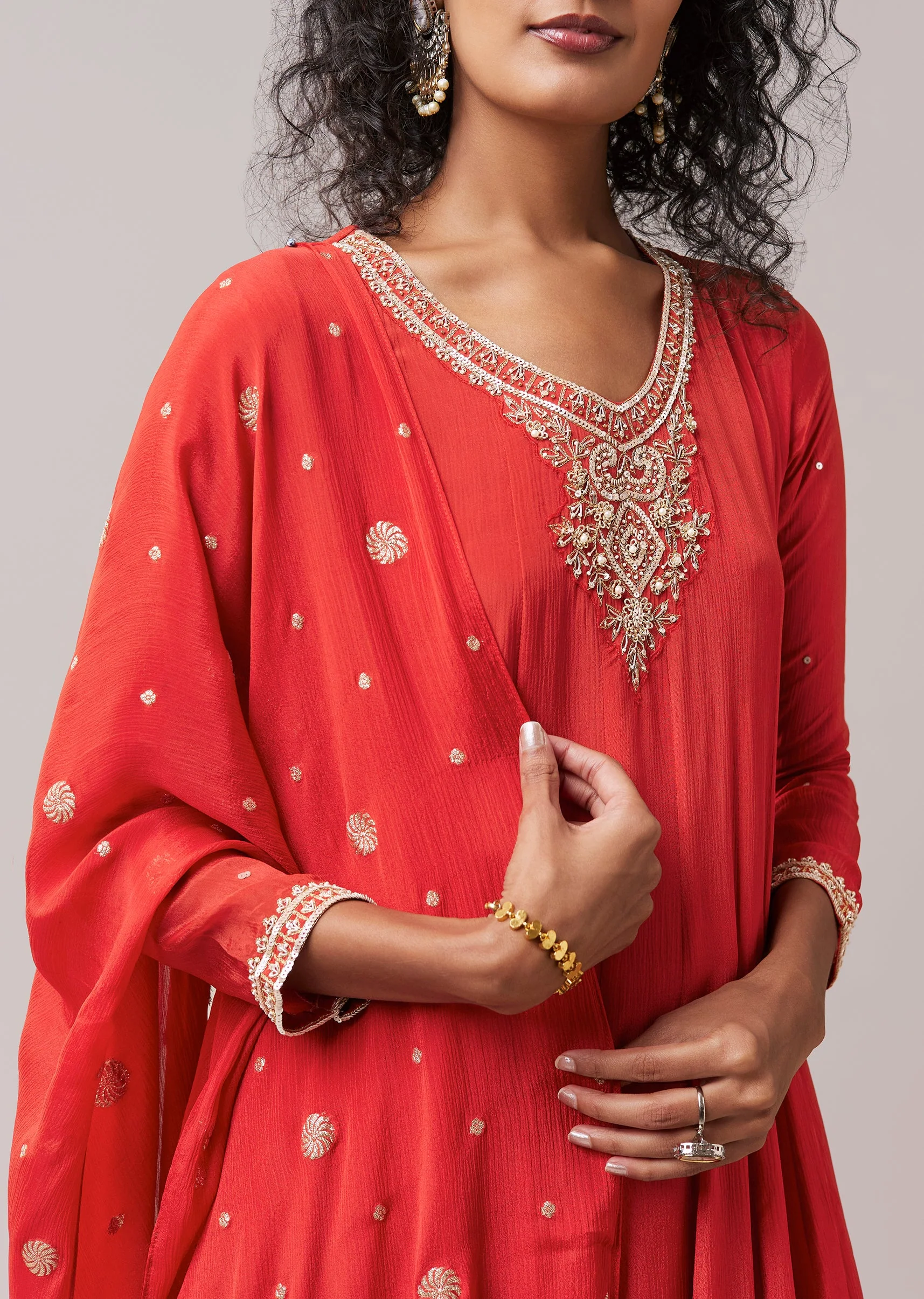 Rust Chinon Zardozi Work Anarkali Set