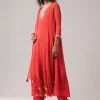 Rust Chinon Zardozi Work Anarkali Set