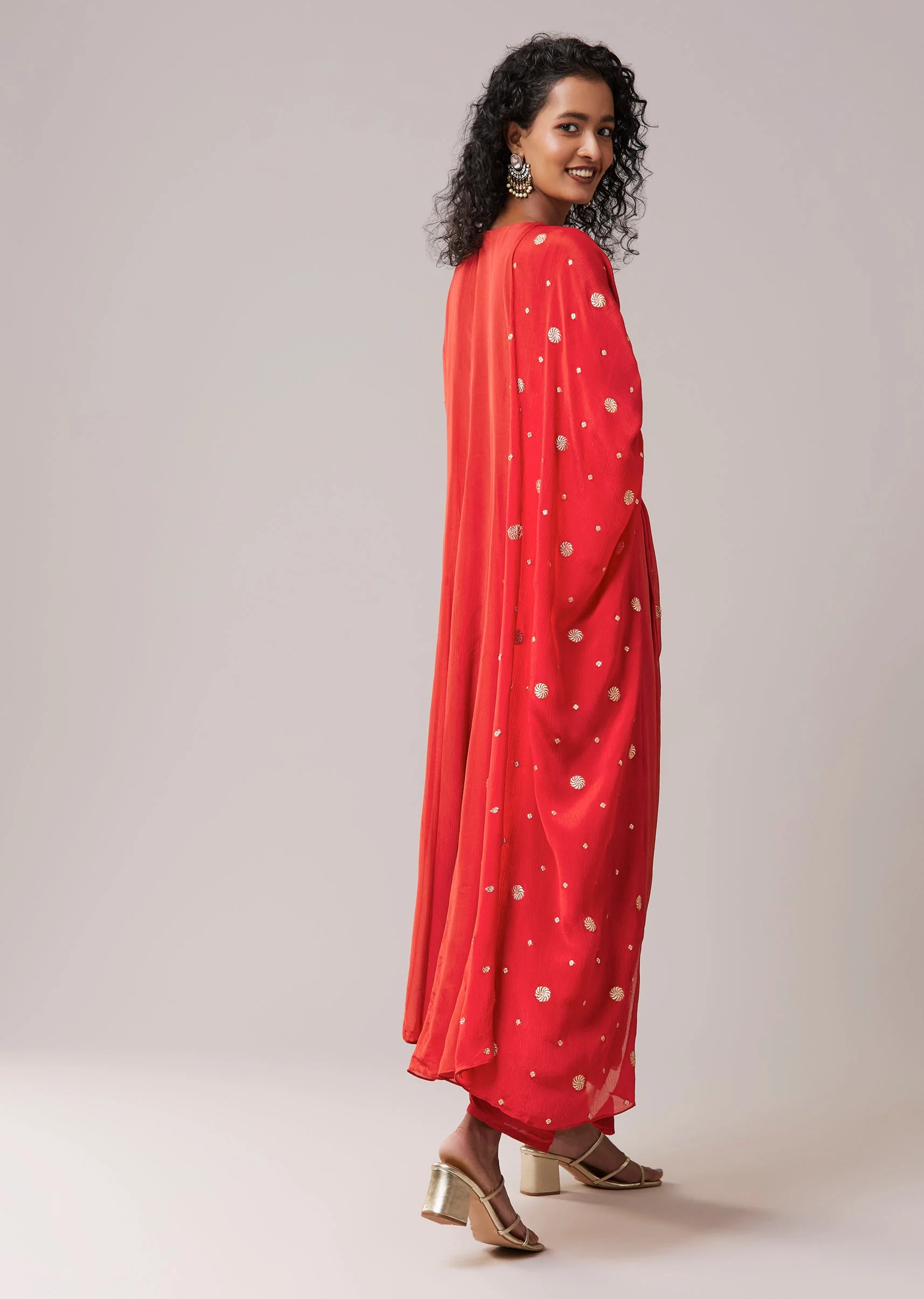 Rust Chinon Zardozi Work Anarkali Set