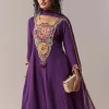 Purple Patchwork Zardosi & Thread Anarkali Set With Dupatta
