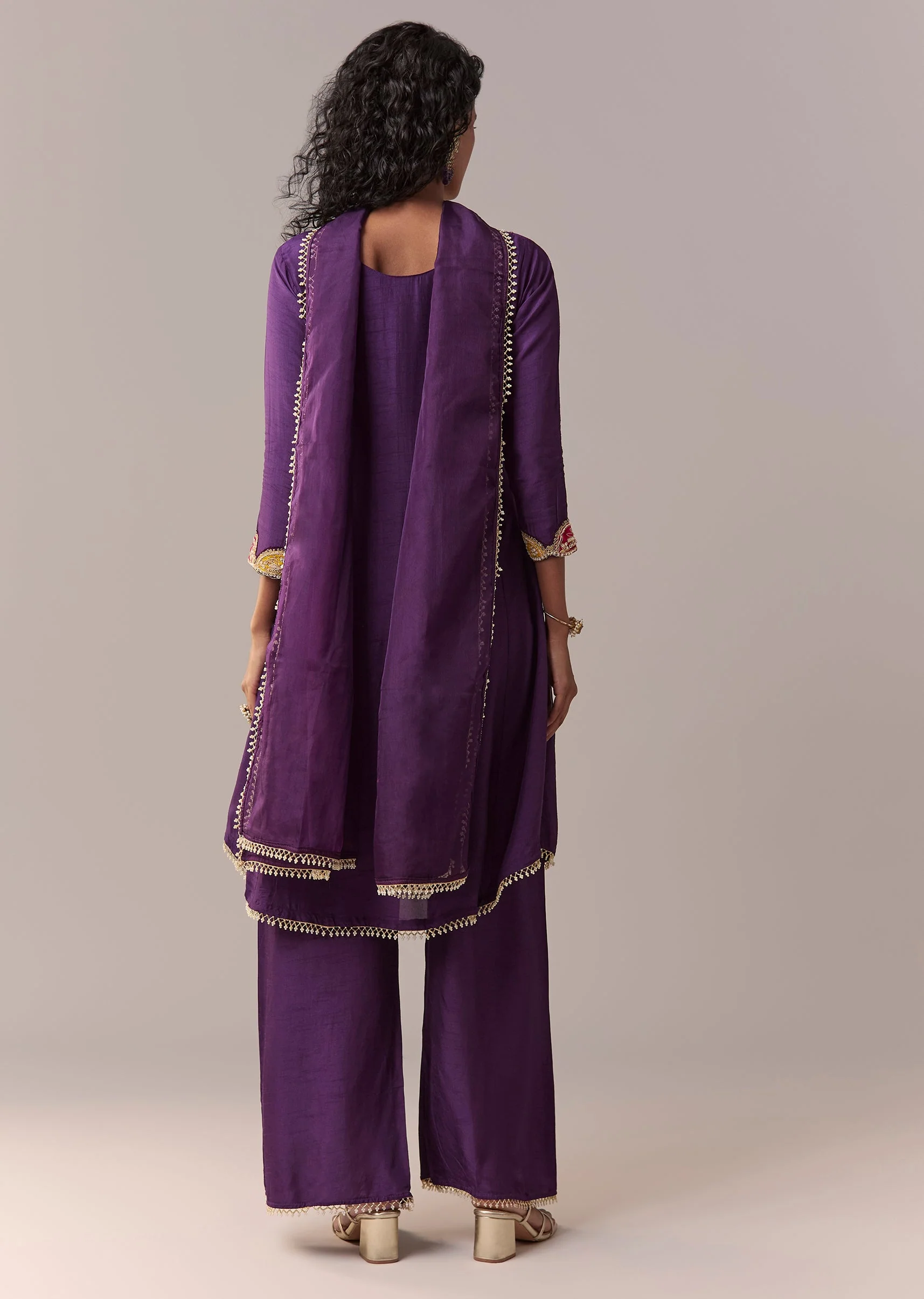Purple Patchwork Zardosi & Thread Anarkali Set With Dupatta