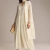 White Chinon Anarkali Suit With Cutdana And Sequins Work