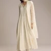 White Chinon Anarkali Suit With Cutdana And Sequins Work