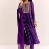 Purple Zari Neckline Chinon Anarkali Suit With Organza Dupatta
