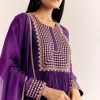 Purple Zari Neckline Chinon Anarkali Suit With Organza Dupatta