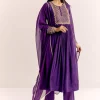 Purple Zari Neckline Chinon Anarkali Suit With Organza Dupatta