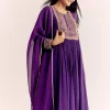 Purple Zari Neckline Chinon Anarkali Suit With Organza Dupatta