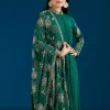 Dark Green Embroidered Chinon Anarkali Suit With Dupatta