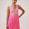 Pastel Pink Cut Dana Sequin Anarkali With Dupatta
