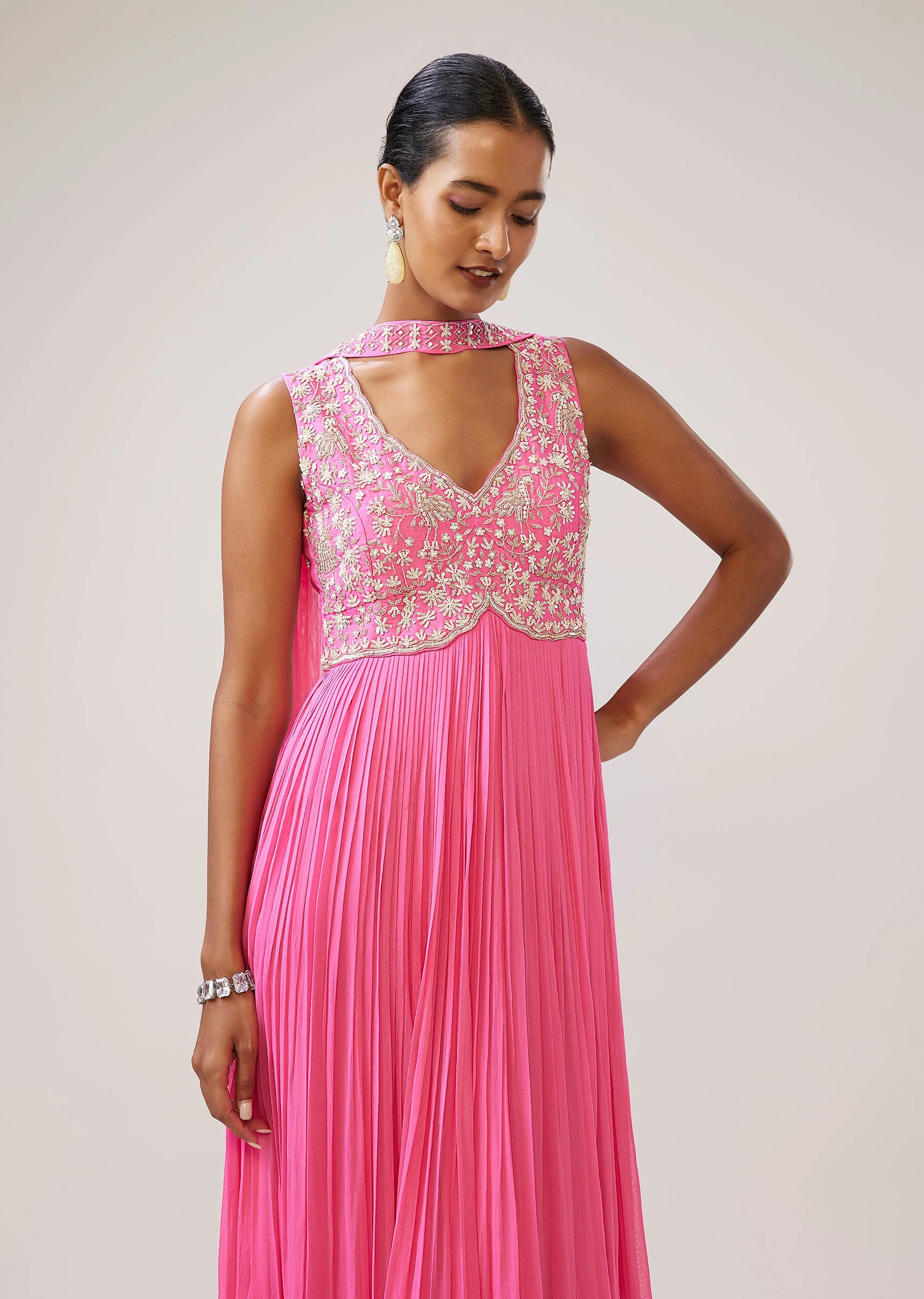 Pastel Pink Cut Dana Sequin Anarkali With Dupatta