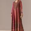Pink Rust Printed Raw Silk Anarkali