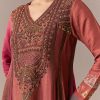 Pink Rust Printed Raw Silk Anarkali