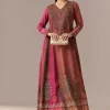 Pink Rust Printed Raw Silk Anarkali