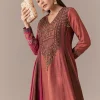 Pink Rust Printed Raw Silk Anarkali