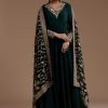 Dark Green Anarkali Set with Sequin Work