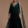Dark Green Anarkali Set with Sequin Work