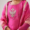 Pink Silver Zardozi Anarkali Set With Pant And Dupatta