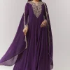 Purple Cut Dana Yoke Anarkali Set With Dupatta