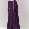 Purple Cut Dana Yoke Anarkali Set With Dupatta