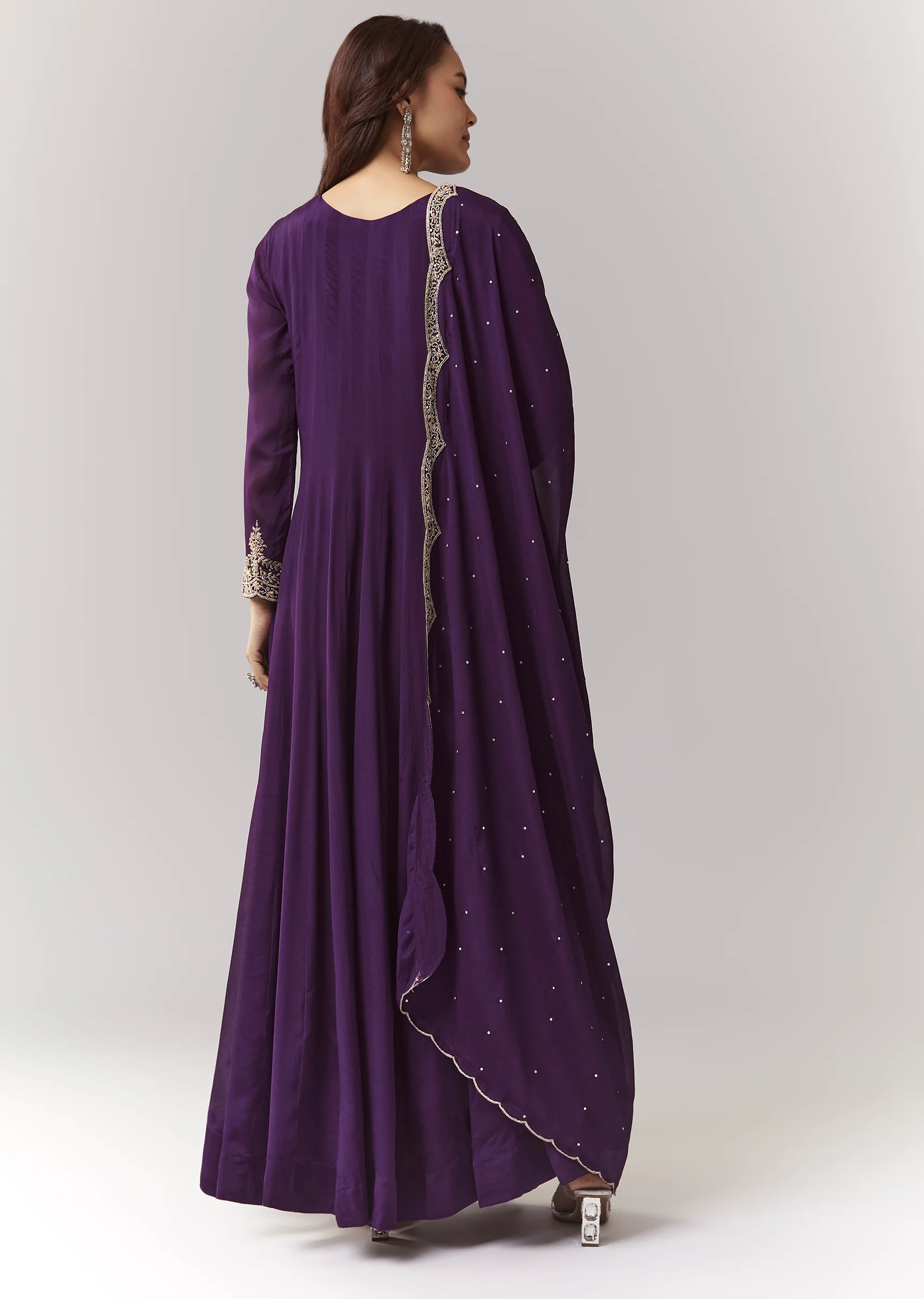 Purple Cut Dana Yoke Anarkali Set With Dupatta