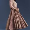 Pink Printed Chanderi Anarkali Set With Thread Work