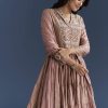Pink Printed Chanderi Anarkali Set With Thread Work