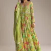 Light Green Chinon Anarkali Suit With Floral Print