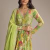 Light Green Chinon Anarkali Suit With Floral Print