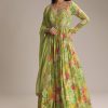 Light Green Chinon Anarkali Suit With Floral Print