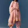 Pink Printed Short Anarkali Pant Set With Dupatta