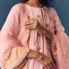 Pink Printed Short Anarkali Pant Set With Dupatta