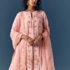 Pink Printed Short Anarkali Pant Set With Dupatta