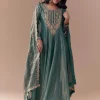 Sea Green Zardozi Anarkali with Dupatta