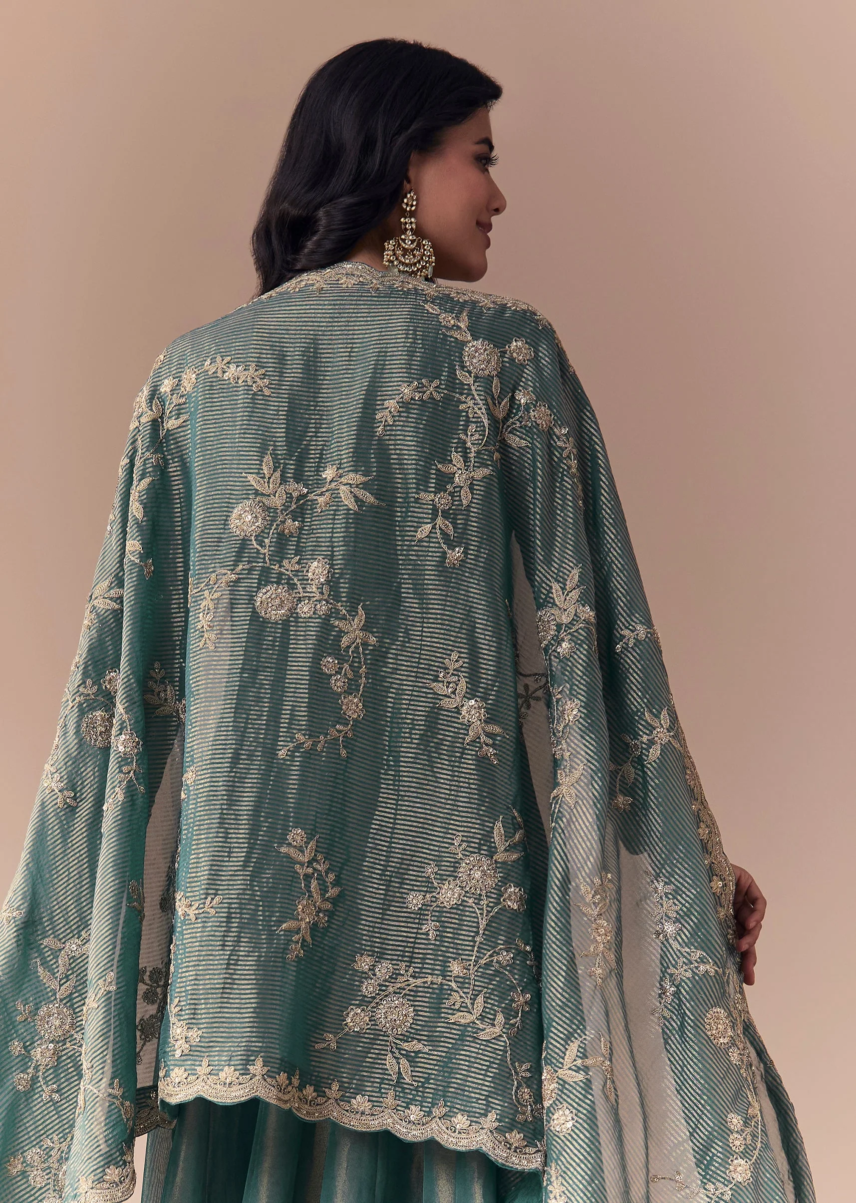 Sea Green Zardozi Anarkali with Dupatta