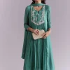 Green Chinon Anarkali Suit With Sequin And Resham Embroidery
